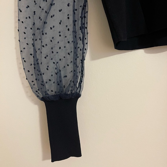 ZARA navy organza puff sleeve sweater - Picture 7 of 9
